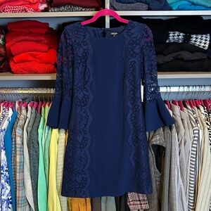 Kensie navy 3/4 bell sleeve back zipper closure lined lace dress size 4 NWT